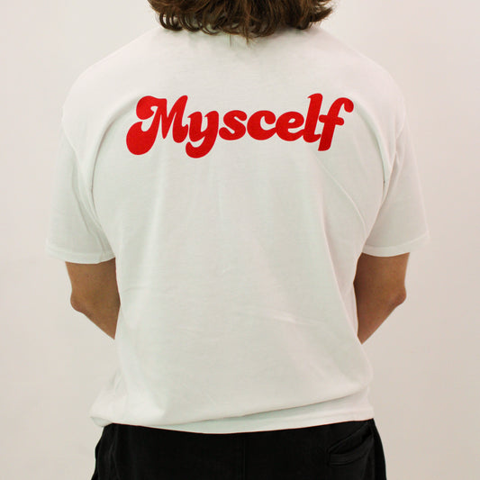 Myscelf Organic Cotton Heavyweight White T-Shirt / Red Mushroom