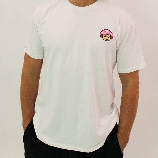 Myscelf Organic Cotton Heavyweight White T-Shirt / Pink Mushroom