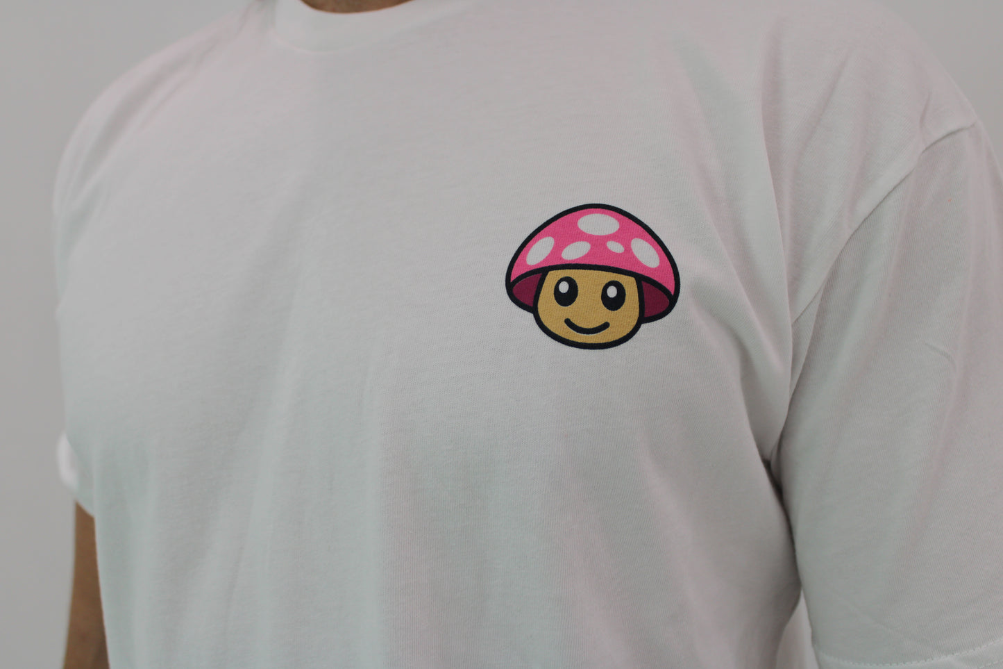 Myscelf Organic Cotton Heavyweight White T-Shirt / Pink Mushroom