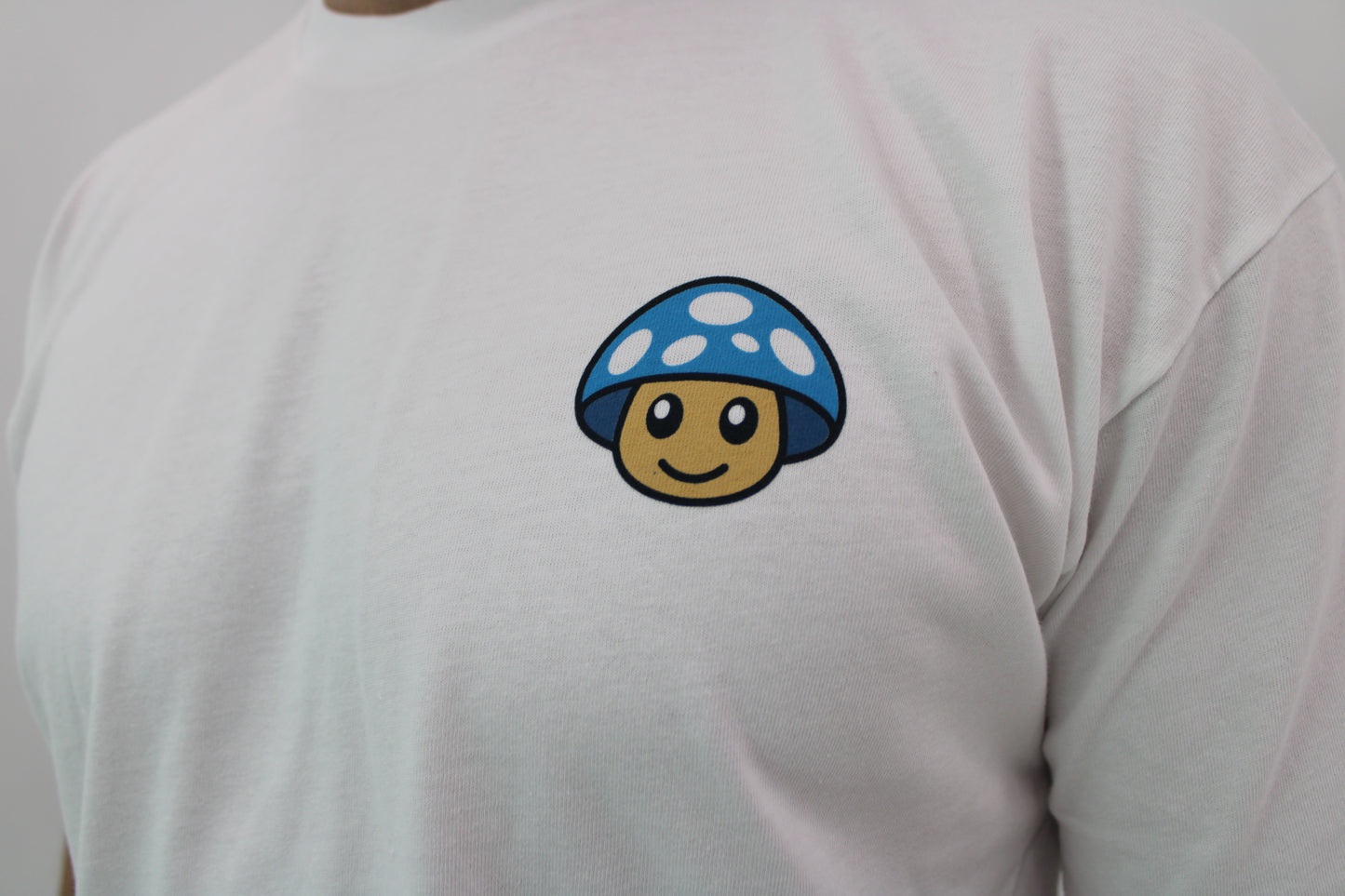 Myscelf Organic Cotton Heavyweight White T-Shirt / Blue Mushroom