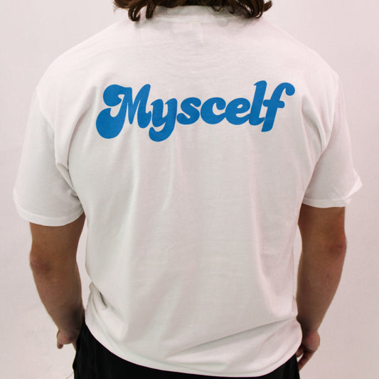 Myscelf Organic Cotton Heavyweight White T-Shirt / Blue Mushroom