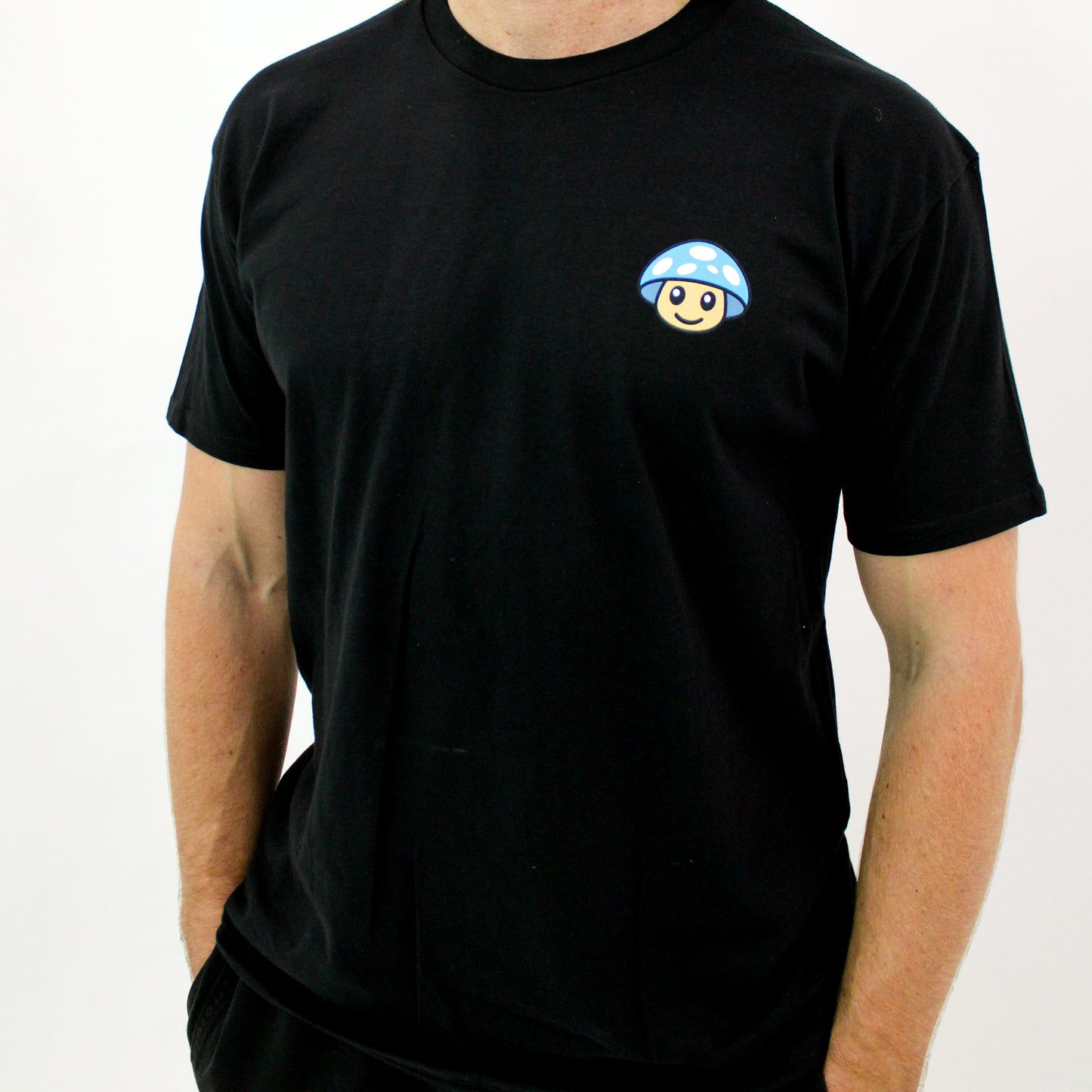 Myscelf Organic Cotton Heavyweight Black T-Shirt / Blue Mushroom