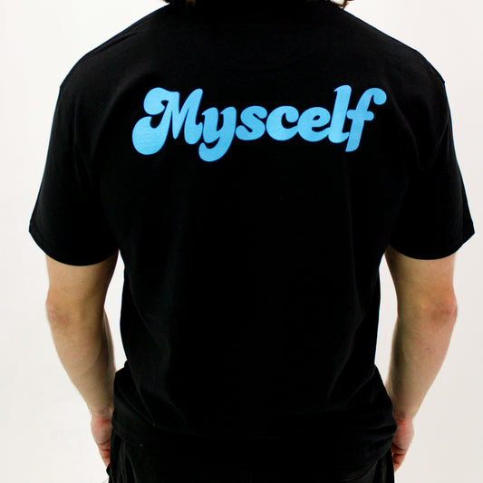 Myscelf Organic Cotton Heavyweight Black T-Shirt / Blue Mushroom