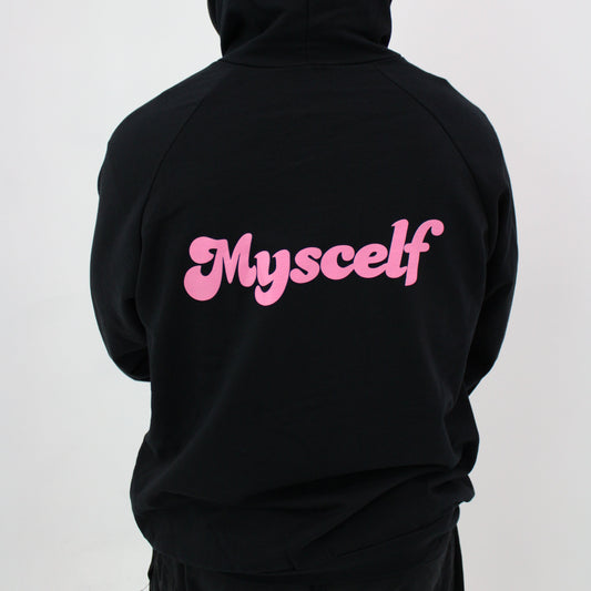 Myscelf Organic Cotton Black Hoodie / Pink Mushroom