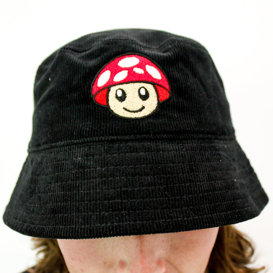 Organic Cotton Red Mushroom Black Bucket Hat