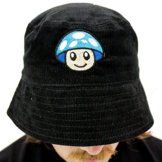 Organic Cotton Blue Mushroom Black Bucket Hat