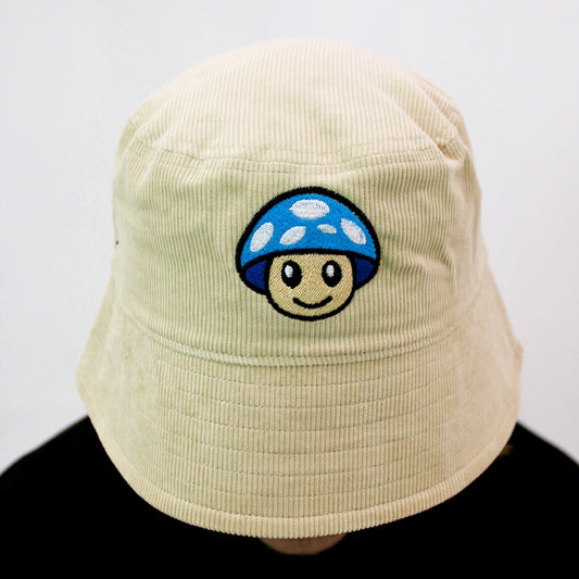 Organic Cotton Blue Mushroom Cream Bucket Hat