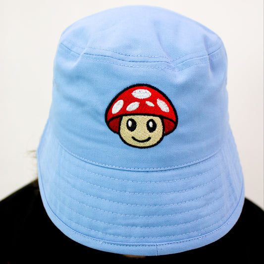 Organic Cotton Red Mushroom Blue Bucket Hat